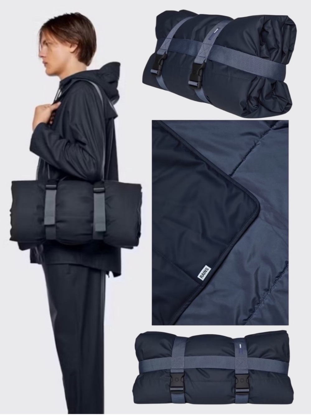 NWT RAINS Waterproof Trail Blanket Navy Quilted Picnic Stadium Car Camping Gear